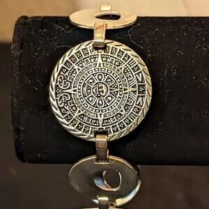 Marked 925 Mayan Aztec Calendar Coin Bracelet